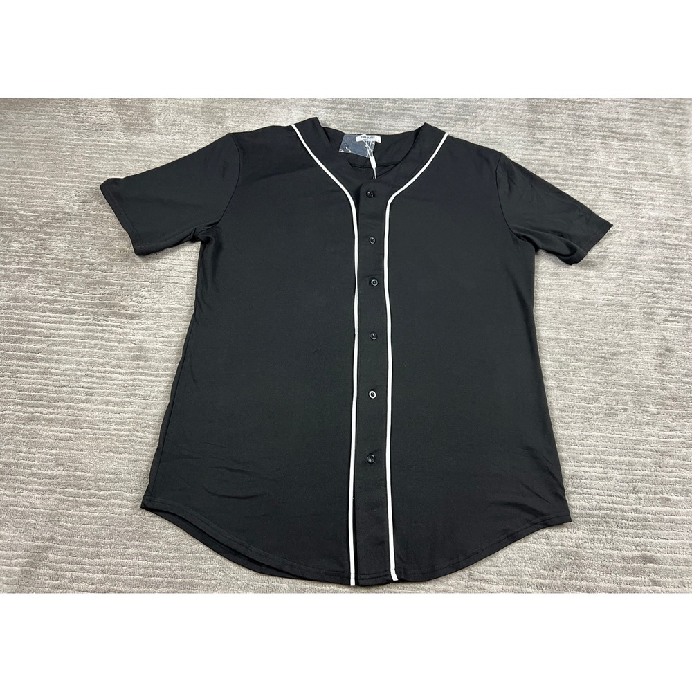 COOFANDY Baseball Jersey Mens Medium Black Short Sleeve Button Down Piping NEW